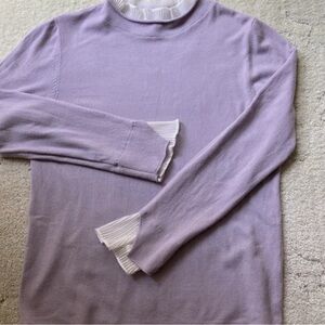 Lavender Long Sleeve Knit Top with White Ruffle Trim